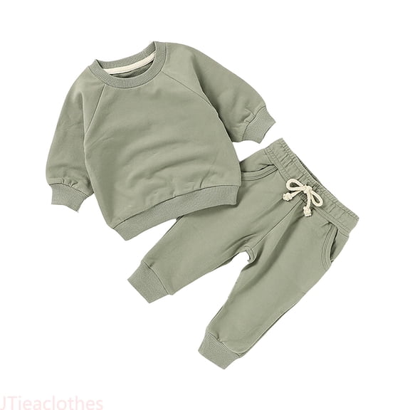 JTieaclothes Children's Solid Color Long Sleeved Crew Neck Casual Hoodie Pant Suit,Boys Outfit Sets Sizes 12-18 Months