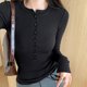 thumbnail image 5 of Camisetas de mujer de manga larga con botones y cuello redondo, camisetas de otoño, estilo japonés, suaves, sexys y elegantes, ropa básica para vacaciones., 5 of 6