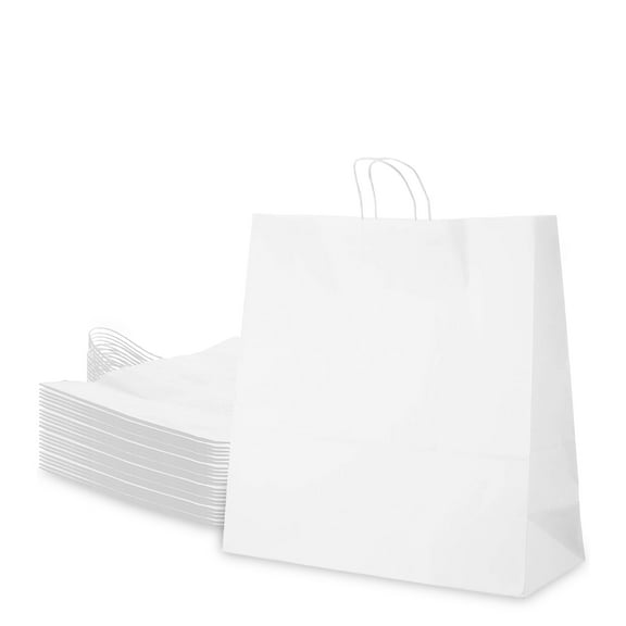 [50 COUNT] 10x5x15 inches Medium White Kraft Paper Bags with Handles, Shopping, Gift Bags, Party, Retail, Merchandise, Lunch Bags, Grocery Bags, Strong, Reusable, Durable, Ecofriendly by EcoQuality