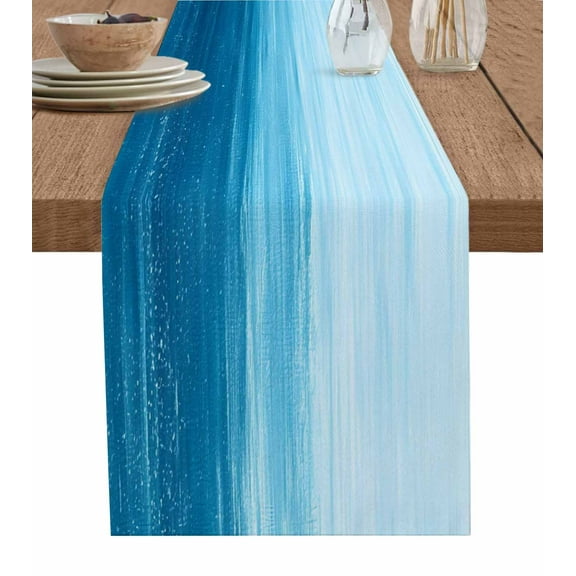 Table Runner 72 Inches Long for Kitchen Dining, Sky Blue Ombre Dresser Scarf Farmhouse, Dining Table Decorations for Wedding/Parties, Modern Abstract Art Ocean Oil Painting 16 x 72 In