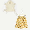 thumbnail image 4 of LJEFF Girls 2 PC Ruffle Sleeve Cute Capri Set, Sleeveless Soft Elastic Waist Lightweight Kids Summer Outfit Beige Size 3 T, 4 of 7