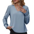 thumbnail image 2 of Norbi Women's Long Sleeve V Neck Blouses Pleated Ruffle Puff Sleeve Loose Fit Dressy Casual Tops S-XL, 2 of 5