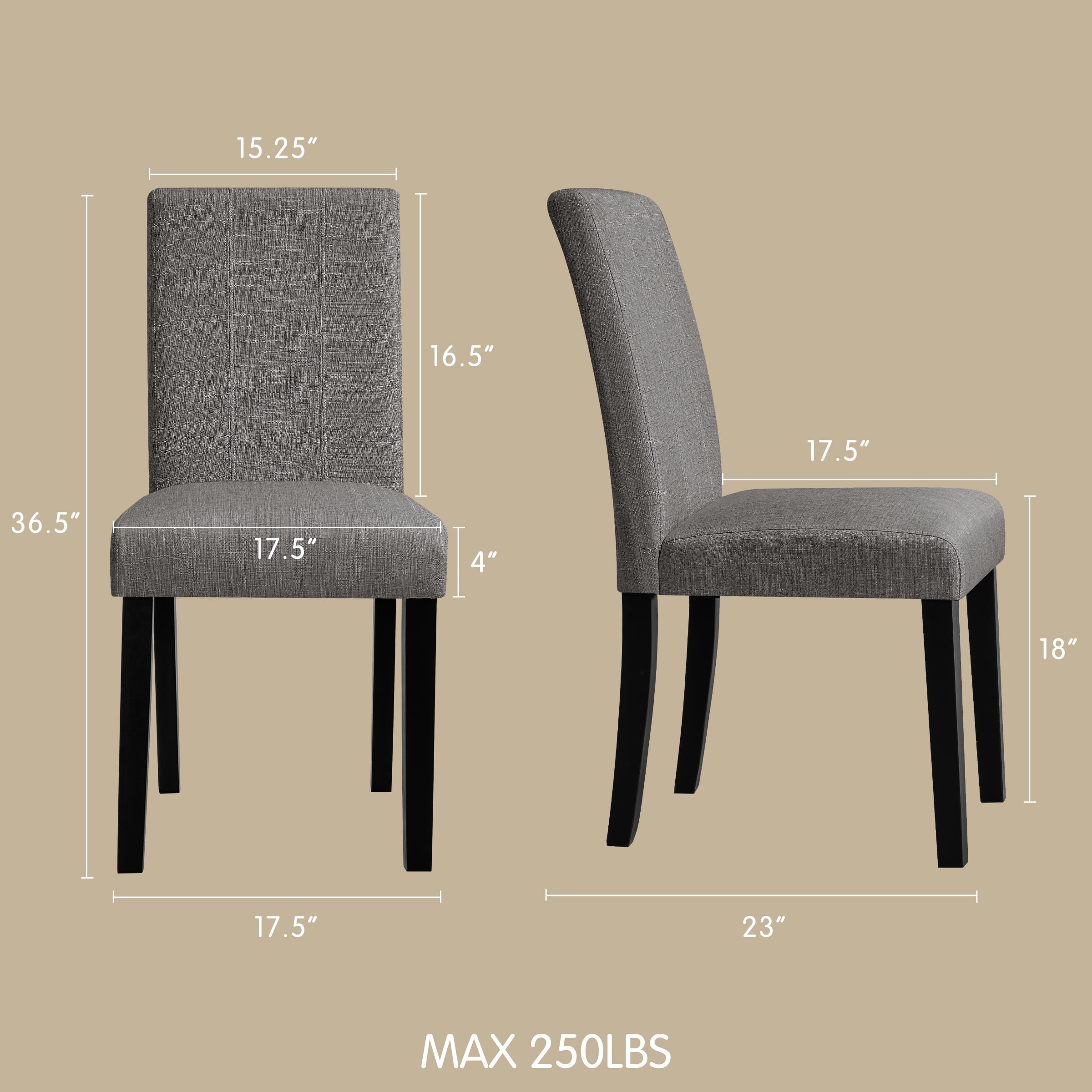 DyFun Linen Upholstered Dining Chairs Set of 2 for Kitchen Dining Room or Apartment Living, Dark Gray