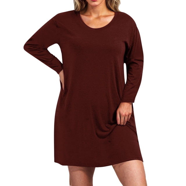 Gspmoly Robes pour Femmes, Robe Imprimée à Col Rond Ample et en Vrac pour l'Automne et l'Hiver avec Lien, Robes de Travail pour Femmes jusqu'à 65 % de Rabais