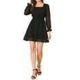 thumbnail image 2 of Allegra K Women's Swiss Dots Puff Square Neck Smocked Waist Chiffon Dress, 2 of 6