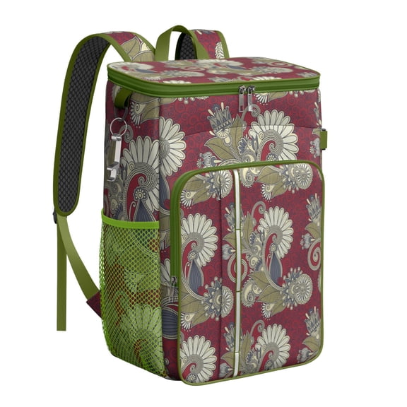 Paisley Insulated Backpack Cooler 20L - Ethnic Retro Design Leakproof Lunch Bag for Outdoor, Travel, Work & College, High-Capacity Fits 26 Cans
