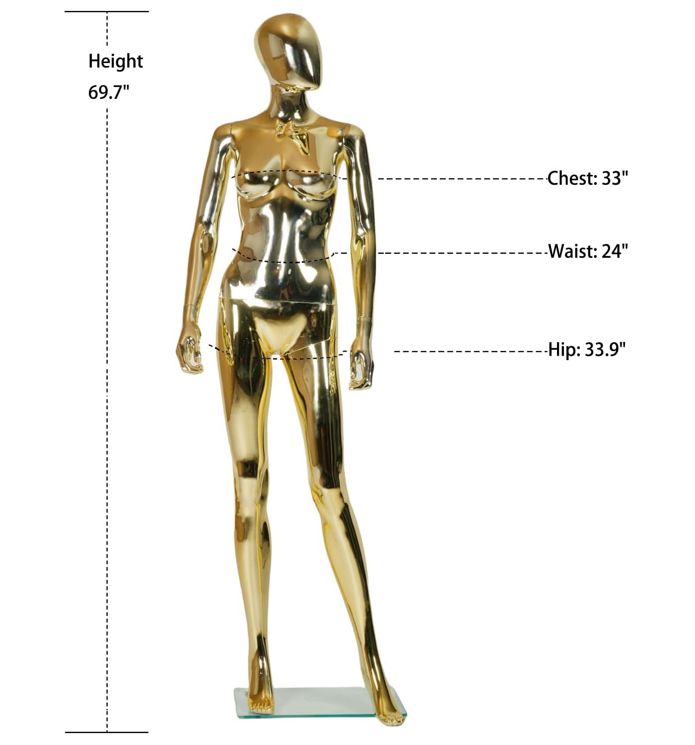 70 in Gold Female Mannequin Dress Form Display - Manikin Torso Stand Realistic Full Body Mannequin for Retail Clothing Shops