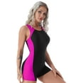 thumbnail image 3 of Miaeowve One-piece Swimsuit Back Straps Cross Tummy Control Swimwear Rash Guard Athletic Wetsuit Bathing Suit Rose Red 3XL, 3 of 6