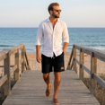 thumbnail image 7 of YNGKMEA Men's Casual Linen Shorts Elastic Waist Drawstring Shorts Soft Lightweight Breathable Summer Loose Pocket Athletic Shorts, 7 of 7