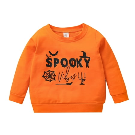 

Otqutp Baby Sport Tops Toddler Boys Girls Halloween Long Sleeve Letter Printing Pullover T Shirt Sweatshirt Tops Pullover Hoodie Pullover Shirt Fall Clothes(Orange 12-18 Months)