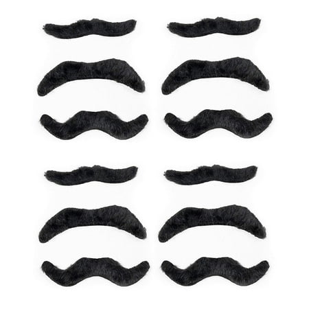 Fake Mustaches - Pack of 12 – Dress up for your Movember Events - Novelty and Toy, - For Halloween, Parties, Kids, Gift, Favors, Adults, Fun, Birthday, Games, Home -By Kidsco
