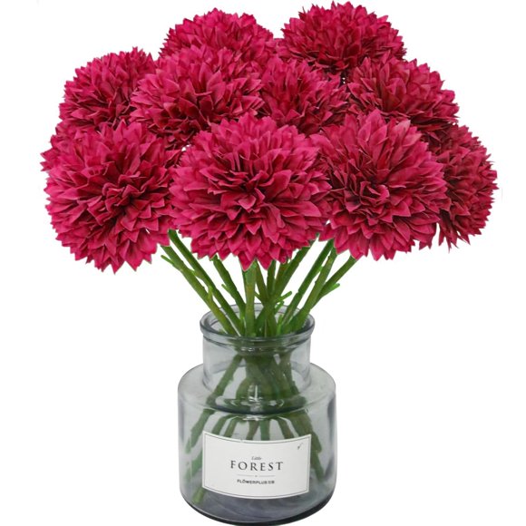 Flores Artificiales Tinsow Crisantemo Bola Roja 12 Piezas 28 cm