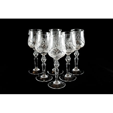 - SET of 6 Russian CUT Crystal Shot Glasses on a Long Stem 60ml/2oz Hand Made