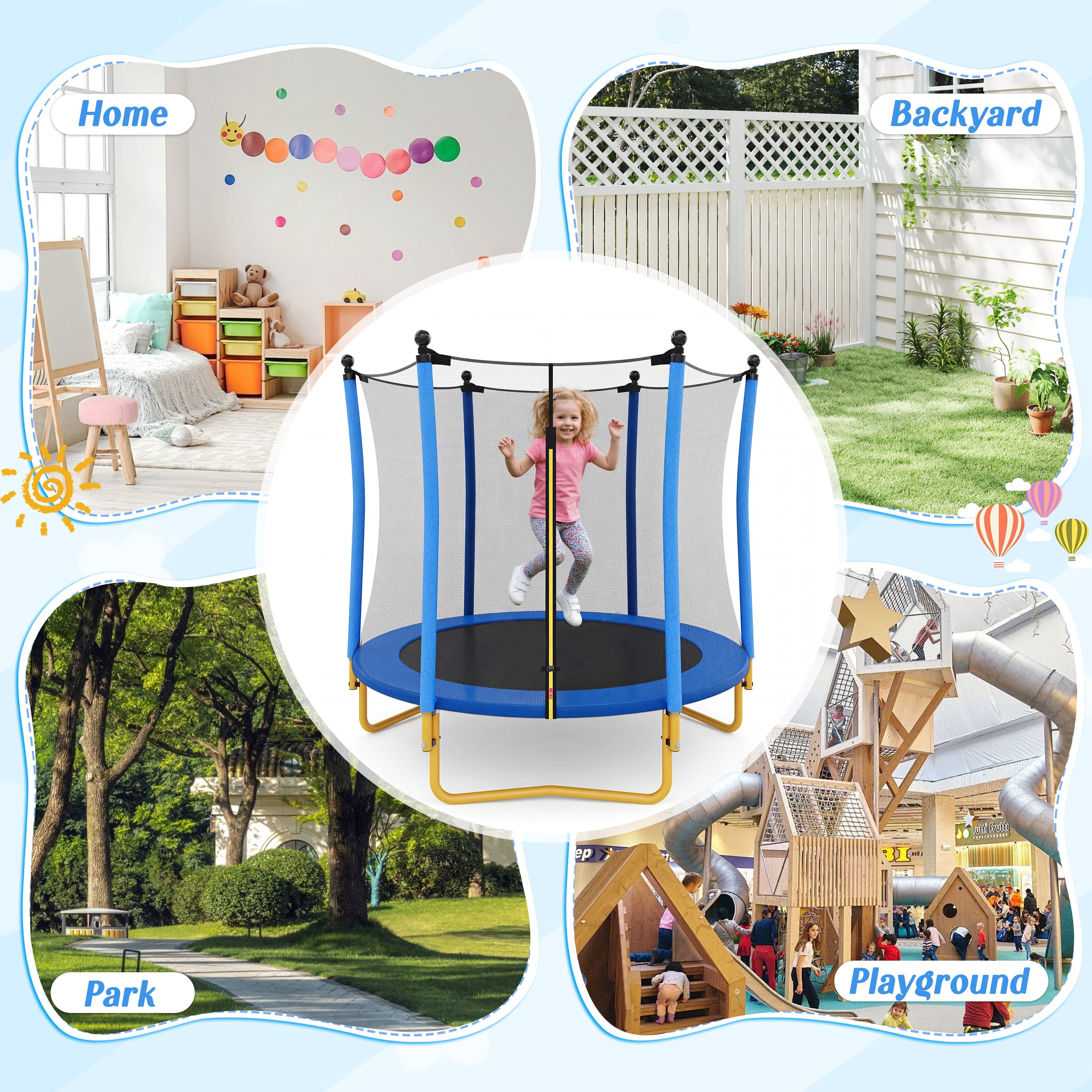 5.5FT Toddler Trampoline for Kids, SHINPT Mini Trampoline for Kids, 65" Outdoor/Indoor Trampoline with Enclosure Net, Recreational Trampoline for Patio, Backyard, Garden, Lawn, Yard