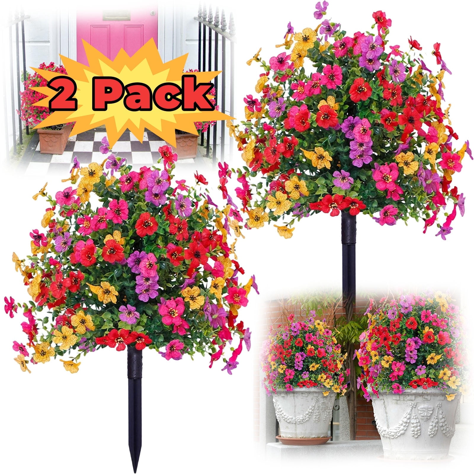 Artificial Flowers for Outdoors 40 Bundles UV Resistant Artificial Outdoor Plants with Spikes Waterproof Fade Proof for Garden Porch Patio Yard Decor Hot Pink
