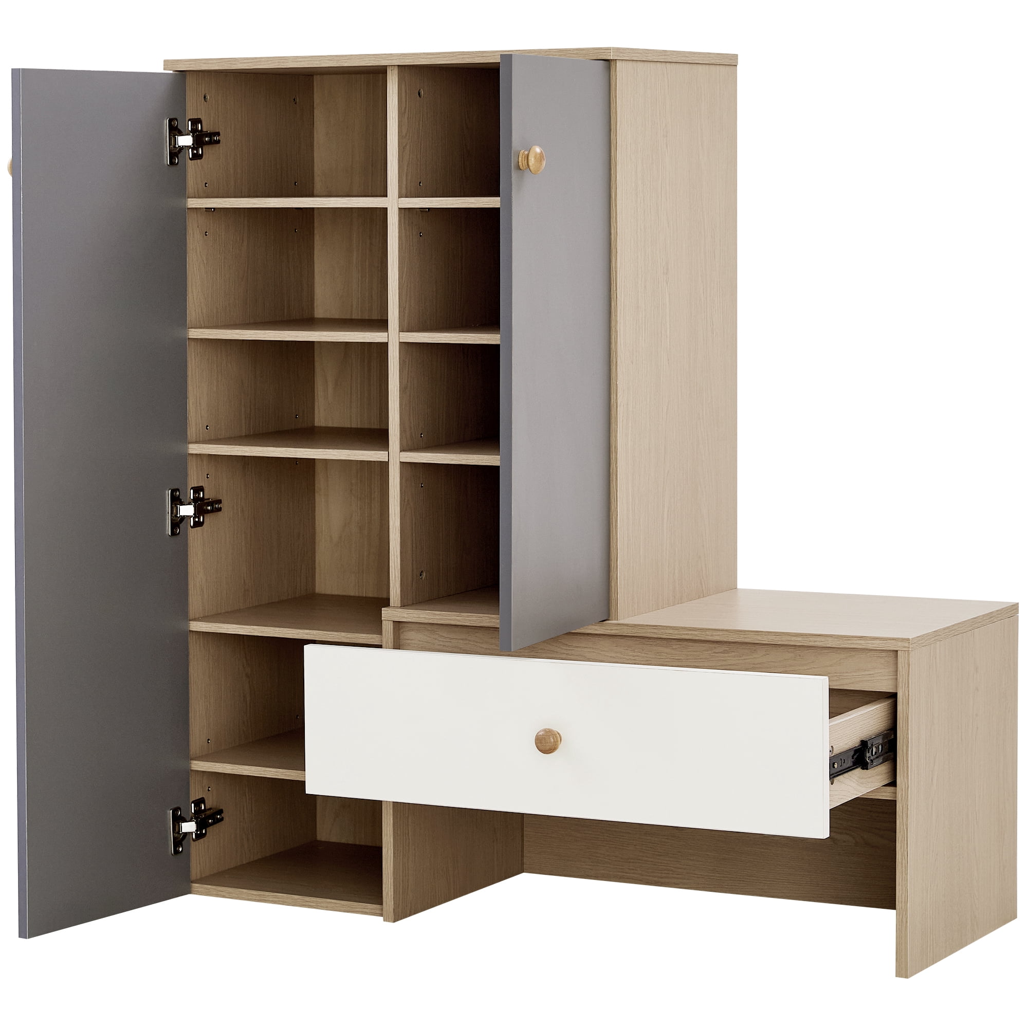 Euroco 12 Pair Shoe Storage Organizer with Bench 43.25''h Shoe Cabinets with Drawer, 6-Tier Shoe Rack with Adjustable Shelves