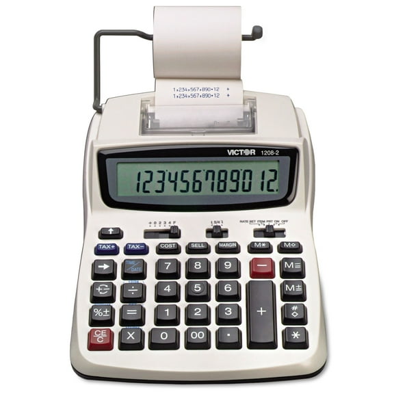 Victor 1208-2 Two-Color Compact Printing Calculator, Black & Red