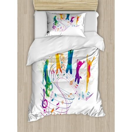 Youth Duvet Cover Set Active Dancing Jumping People Vibrant