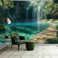 thumbnail image 3 of Gojian Nature Tapestry Forest Tree Sea Cave Wall Hanging, Stream Through Rainforest Landscape Wall Art Tapestry for Bedroom Living room, 3 of 6