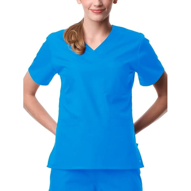Core by Maevn Womens Curved V-Neck Solid Scrub Top