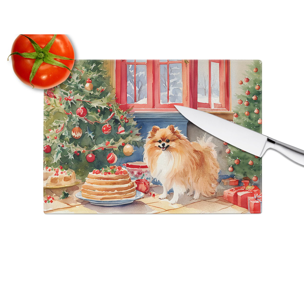 thumbnail image 4 of Pomeranian Christmas Cookies Glass Cutting Board 12 in x 15 in, 4 of 5