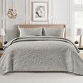 thumbnail image 2 of Bourina Ultrasonic Quilt Set 3-Piece Bedding Set Pre-Washed Microfiber Ultra Soft Lightweight Leaf Bedspread Coverlet Set for All Season, King,Beige, 2 of 8