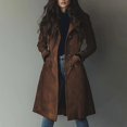 thumbnail image 1 of Manteau Trench Classique en Suède Brun pour Femme, Veste Mi-Longue Rétro à Col à Revers, Manteau Décontracté à Simple Boutonnage, Long Manteau d'Automne et d'Hiver, Tenue Polyvalente de Tous les Jours, Style Intemporel Brun m, 1 of 6