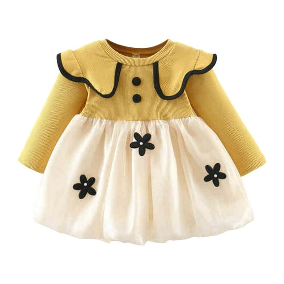 Vividxx Baby Girl Dress Infant Long Sleeve Floral Tulle Ruffles Dress Dance Party Dresses Kids Clothes 6-12 Months