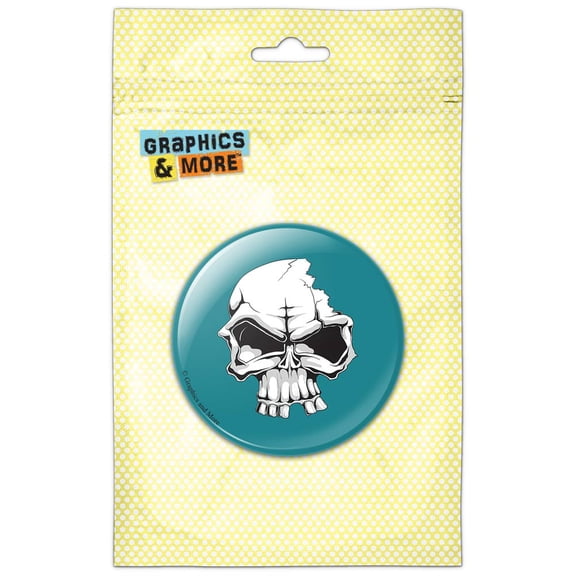 Skull Cracked Crushed Tough on Blue Pinback Button Pin Badge