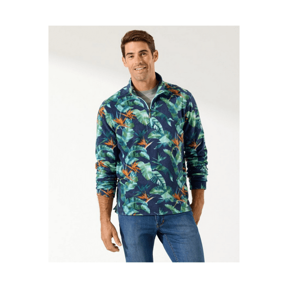 Tommy Bahama Men's Summit Peak Half Zip Long Sleeve Fleece Sweatshirt, Bering Blue, Size XXL