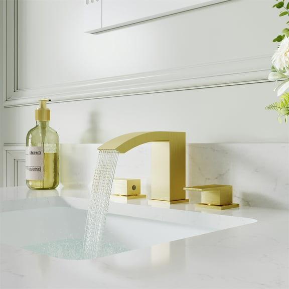 ANGELES HOME Bathroom Faucet 3 Hole Widespread 2-Handle Bathroom Sink Faucet with Overflow Pop Up Drain and Waterlines Brushed Gold