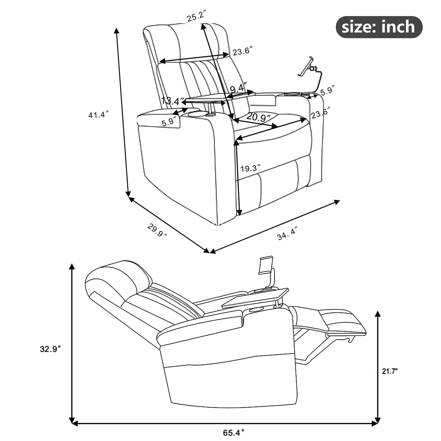 Resenkos 270° Power Swivel Recliner, Home Theater Seating with Hidden Arm Storage and LED Light Strip, Cup Holder, Blue