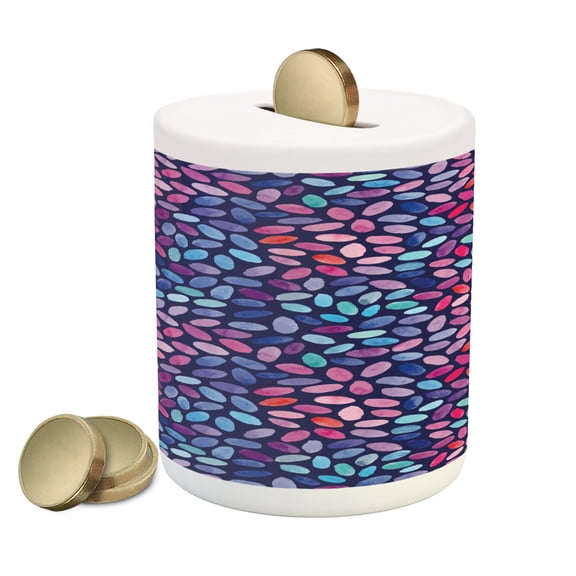 Modern Piggy Bank, Watercolor Style Effect Hand Drawn Repeating Mosaic Inspired Pattern, Ceramic Coin Bank Money Box for Cash Saving, 3.6" X 3.2", Blue Pale Blue and Pink, by Ambesonne