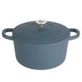 thumbnail image 1 of Olla de cocción lenta artesanal de hierro fundido esmaltado europeo, redonda, de 7 cuartos, color azul marino mate, 1 of 5