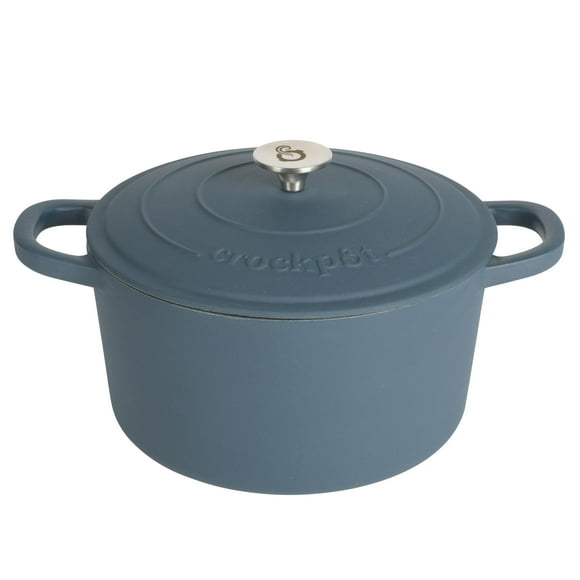 Olla holandesa redonda de hierro fundido esmaltado europeo de 5 cuartos de galón Crock Pot Artisan con tapa - Azul marino mate