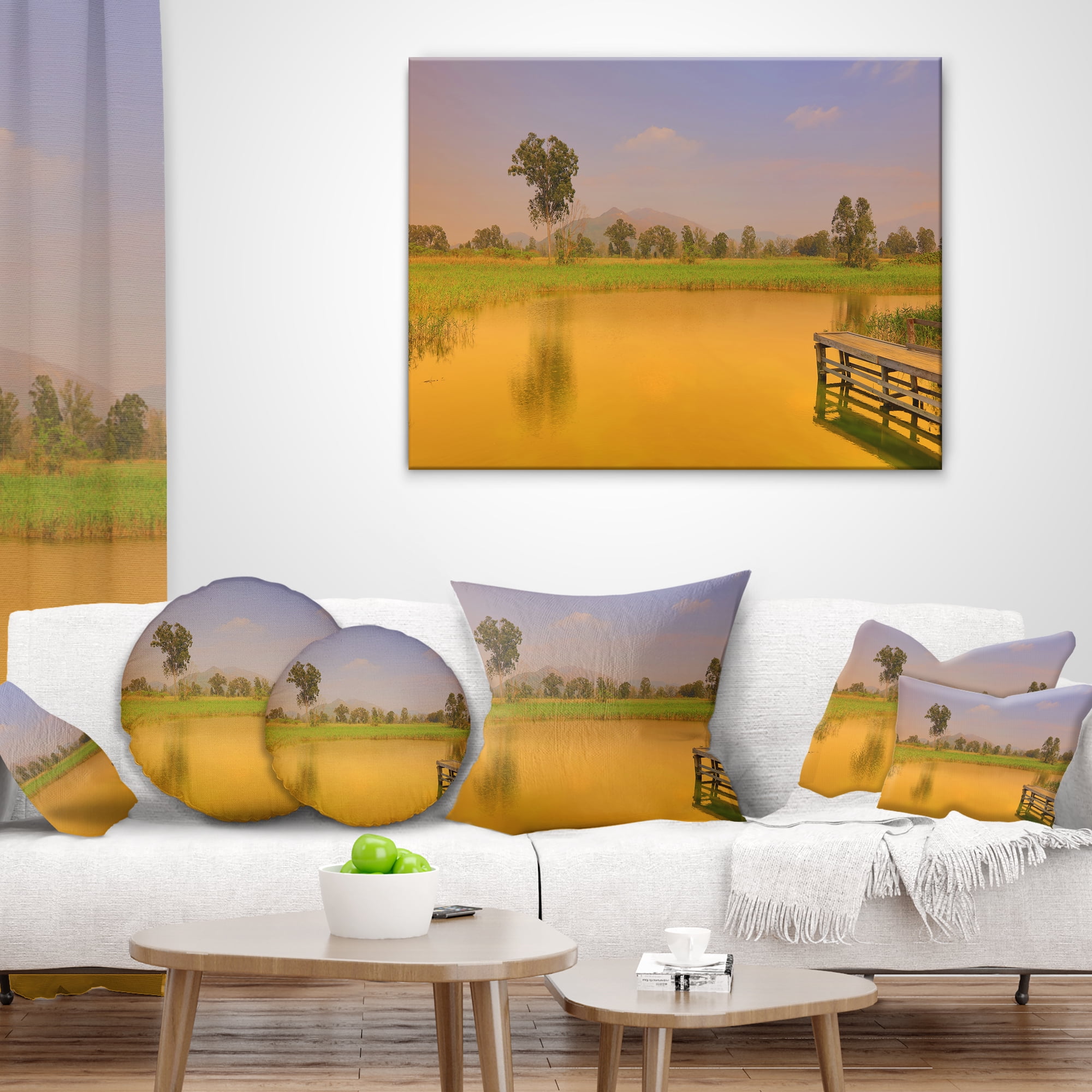 Designart Wetland of Nam Sang Wai Orange - Seascape Throw Pillow - 18x18
