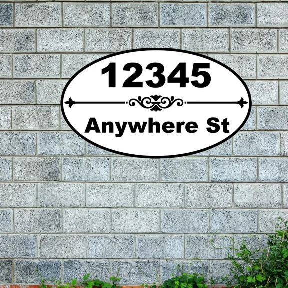 Personalized Home Address Sign Aluminum 12"X7" Oval White House Number Street