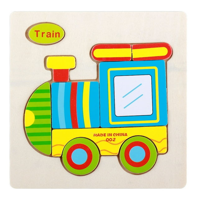 Children 3D Assemble Toy Kids Educational Intelligence Wooden Cartoon Design Assemble Toy Plane Train