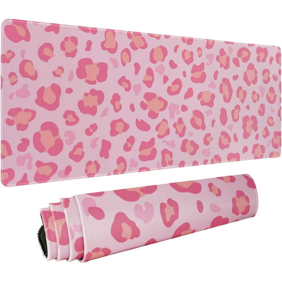 Pink Leopard Gaming Mouse Pad for Desk, Kawaii Extended Large Leopard Print Mouse Pad, Pink Mousepad XL, Cute Cheetah Mouse Pad, Long Big Mouse Mat, Leopard Decor Stuff Accessories, 31.5 X 11.8 Inch