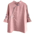 thumbnail image 4 of LYEAA Going out Shirts for Women Short Sleeve Traditional Mandarin Collar Tees Embroidery Tunic Tops Trendy Casual Clothes, 4 of 5