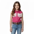 thumbnail image 3 of Girl Western Shirt Sleeveless Button down Fringe Shirt Pink Cowgirl Shirt Western Outfits for Girls Size 5-14 Years, 3 of 4