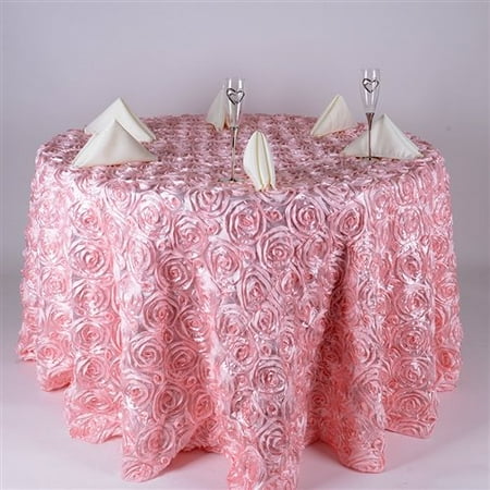 Pink Satin Rosette - 120 Inch Rosette Florals Satin Round Tablecloths (Pink), Ship in 1 Business Day. By BBCrafts