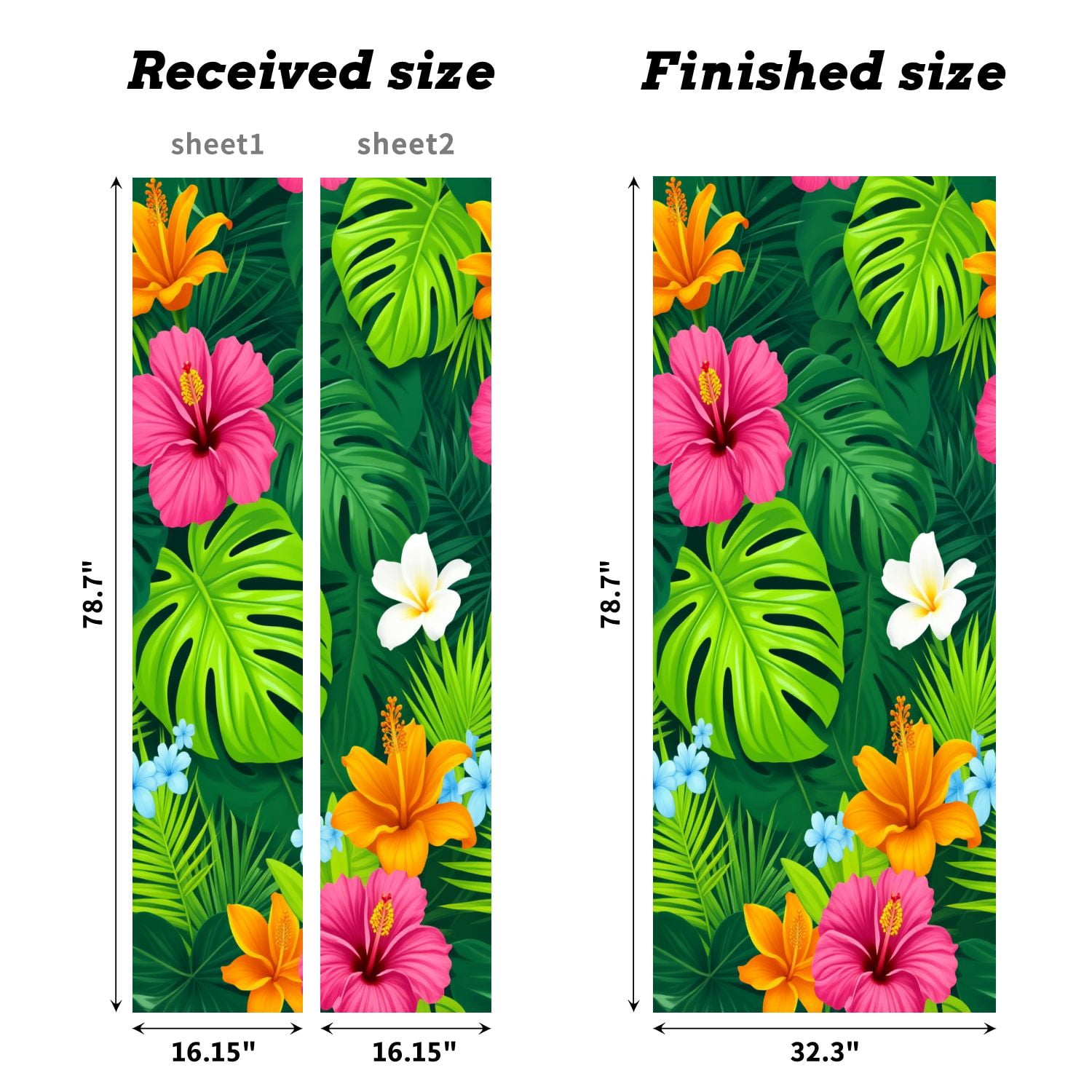 Self Adhesive Vinyl Refrigerator Wrap Set Vibrant Tropical Floral Hibiscus Plumeria Green Leaves Door Mural Removable Fridge Sticker Peel and Stick&nbsp;Full Door Cover Decal Kitchen Bar Decor