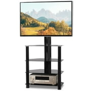 TVON Modern 4-Tier Black Glass Corner TV Stand for 32 to 55 inch TVs Black