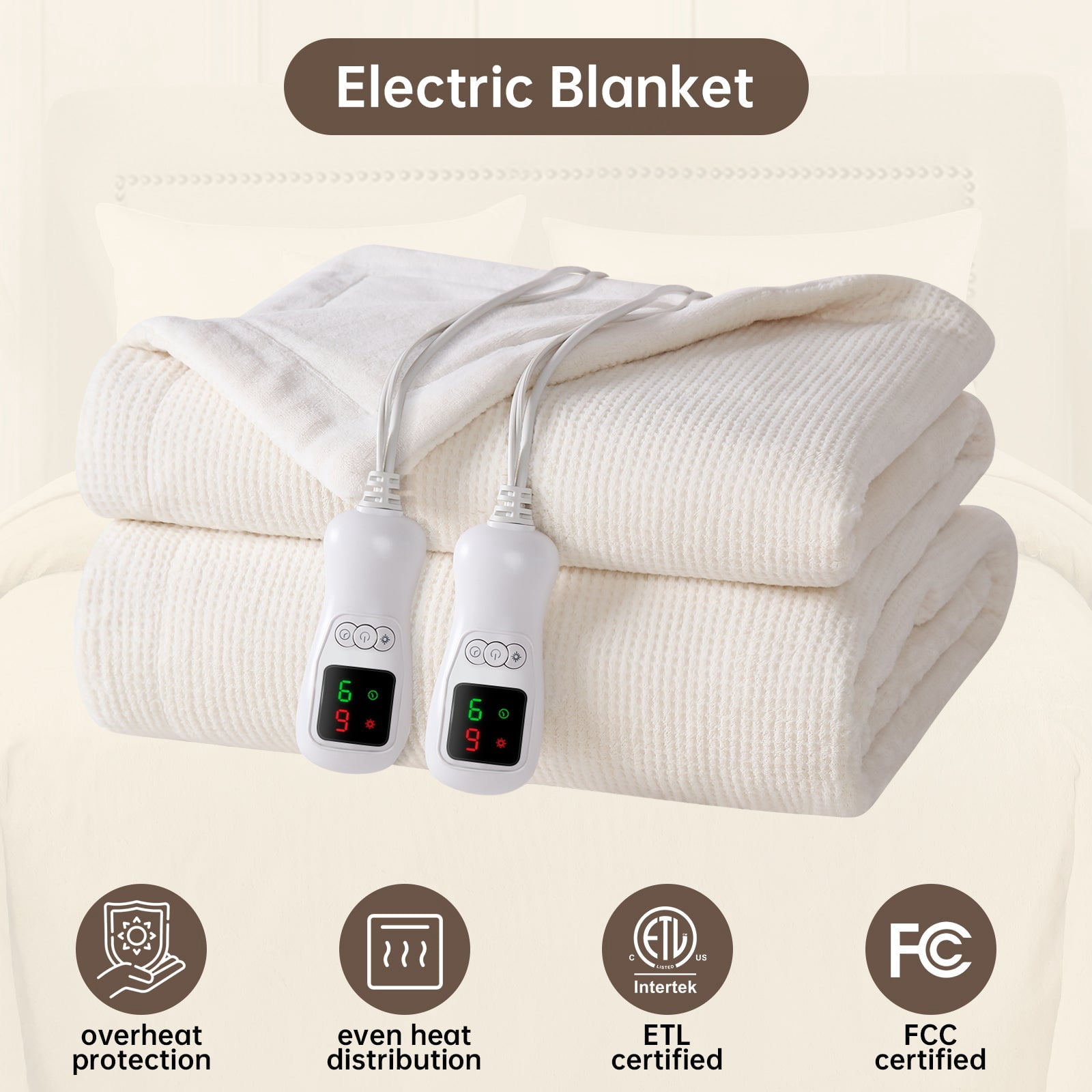 Heated Blanket Queen Size, Washable Heated Blanket Electric, Electric Blanket, Cream, 84" x 90", Blanket Warmer Heating blanket Heat Warming Blanket Electric Blanket Heater