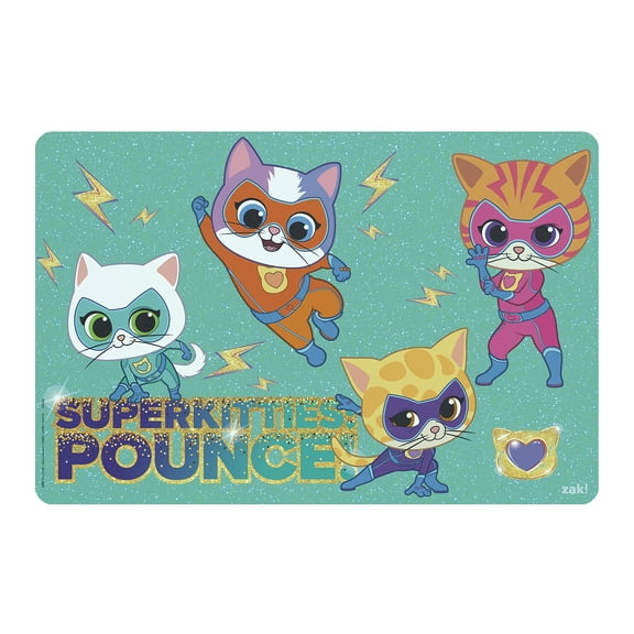 Zak Designs 11.8" x 17.6" Super Kitties Reusable Kids Plastic Placemat, Disney Junior Super Kitties