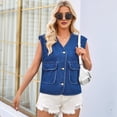 thumbnail image 4 of Chaleco Vaquero para Mujer, con Botones, Estilo Corsé, Estilo Vintage, Sin Mangas, Cuello en V y Bolsillos. Azul L, 4 of 10
