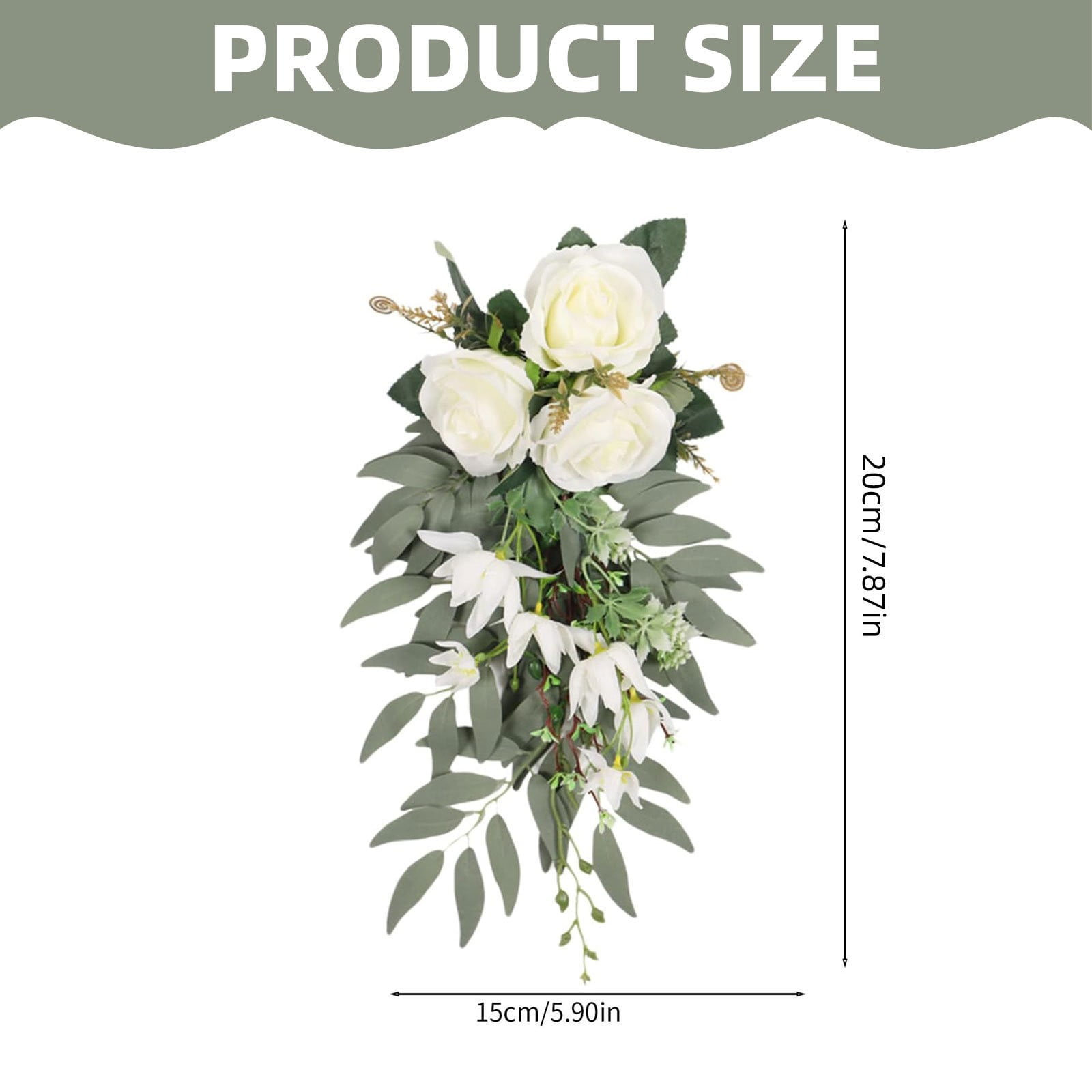 Clearance! FNGZ Artificial Simulated Pendant Wedding Aisle Chair Decorations Flowers Rose Floral Wedding Chair Back Flowers With Leaves And Ribbons Church Chair Flowers Flower Decor For Wedding White