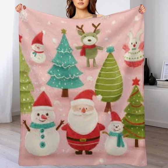 RKSupls Christmas Throw Blanket,Soft Warm Flannel Pink Blanket Gift for Christmas Home Bed Sofa Couch Decor,50x60 in