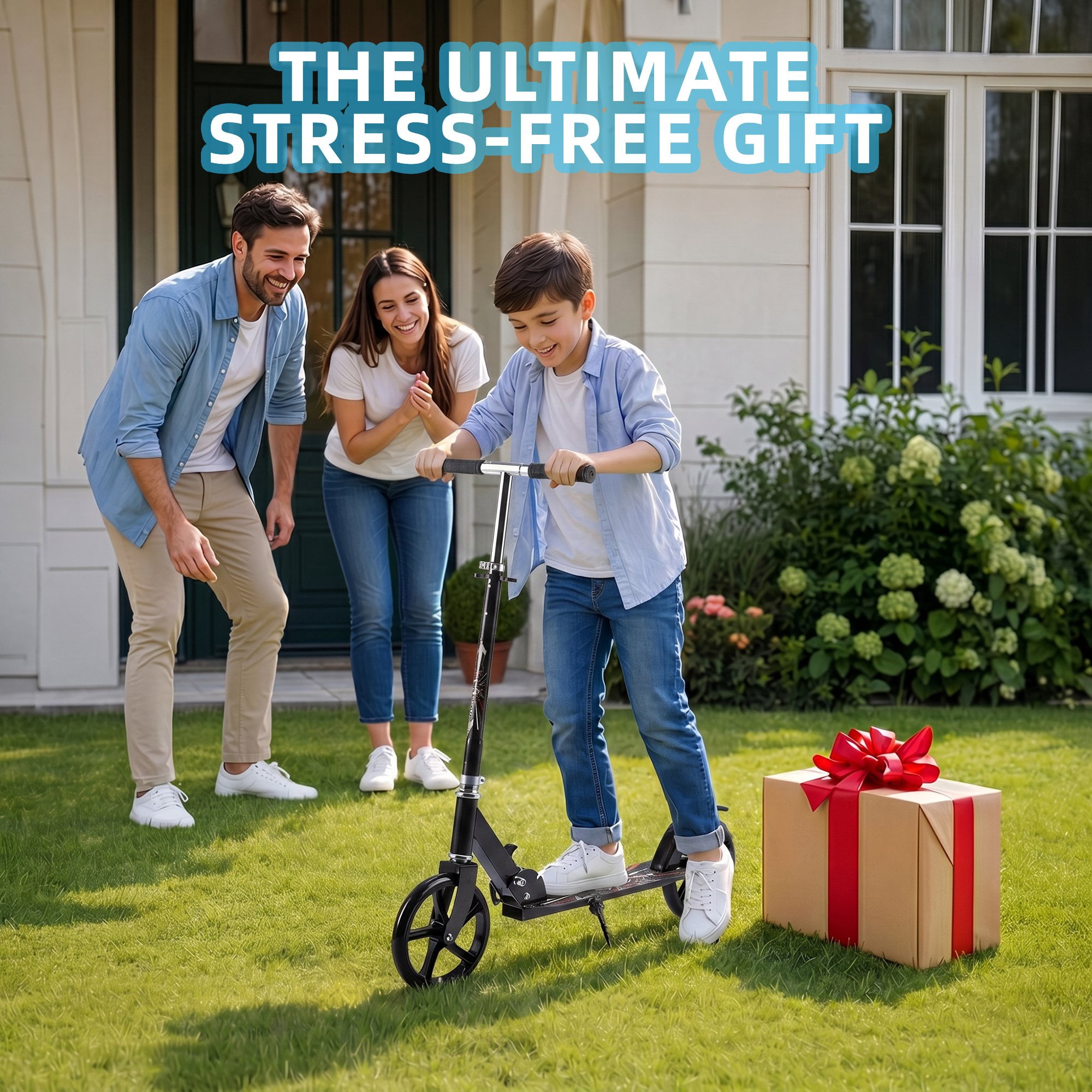 Redsmile Kick Scooter with 3 Adjustable Levels,Folding Commuter Scooter 8 Inch Big Wheels for Teens & Adults,Black